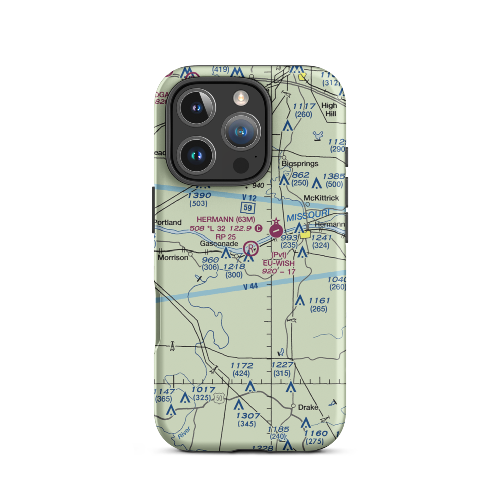 Eu-Wish Airport (MU68) VFR Sectional  Tough iPhone Case iPhone 16 Pro model shown