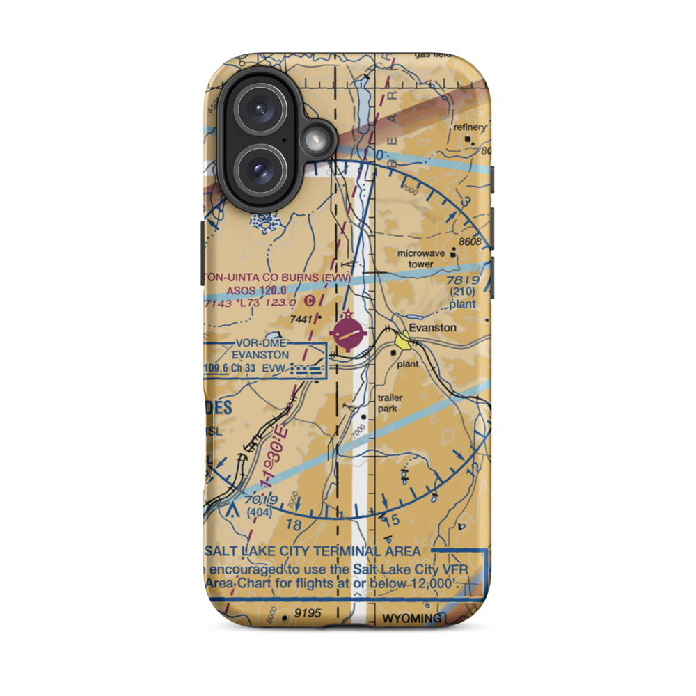 Evanston-Uinta County Airport-Burns Field (EVW) VFR Sectional  Tough iPhone Case iPhone 16 Plus model shown