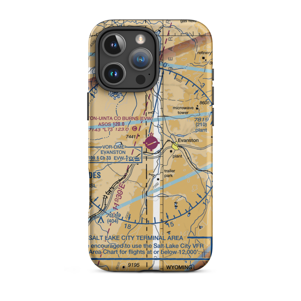 Evanston-Uinta County Airport-Burns Field (EVW) VFR Sectional  Tough iPhone Case iPhone 16 Pro Max model shown