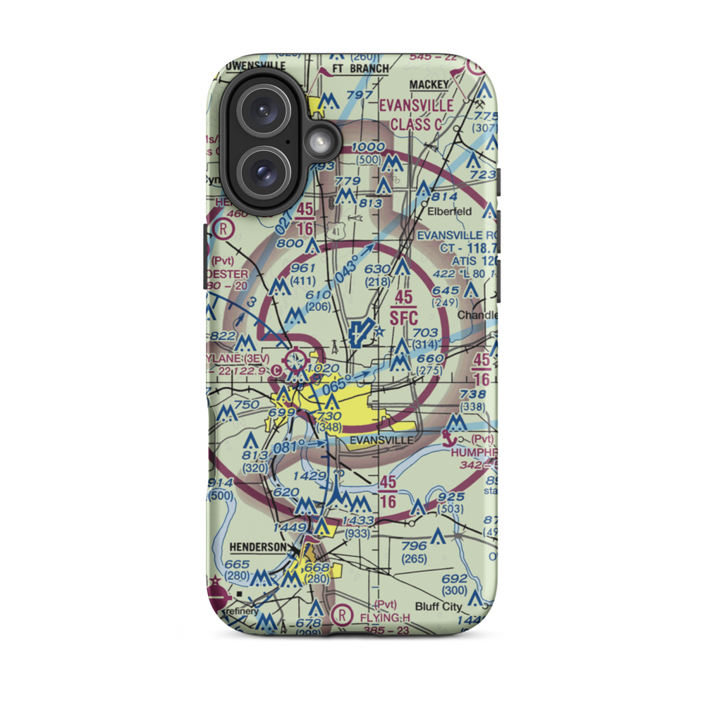 Evansville Regional Airport (EVV) VFR Sectional  Tough iPhone Case iPhone 16 Plus model shown
