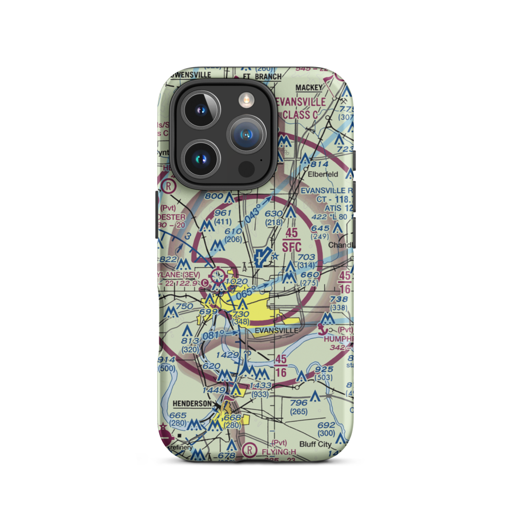Evansville Regional Airport (EVV) VFR Sectional  Tough iPhone Case iPhone 16 Pro model shown