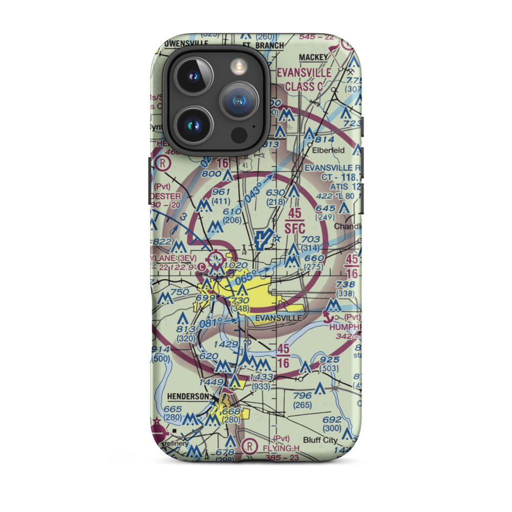 Evansville Regional Airport (EVV) VFR Sectional  Tough iPhone Case iPhone 16 Pro Max model shown