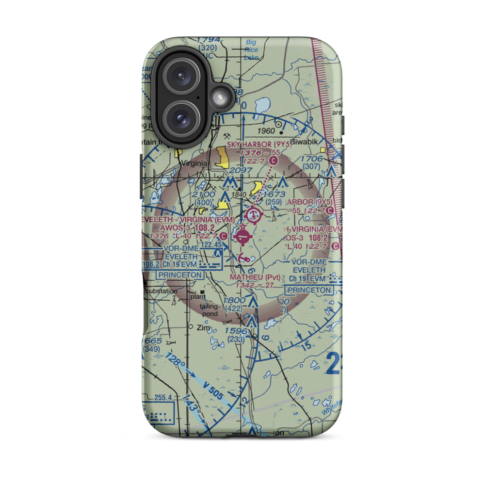Eveleth Virginia Municipal Airport (EVM) VFR Sectional  Tough iPhone Case iPhone 16 Plus model shown