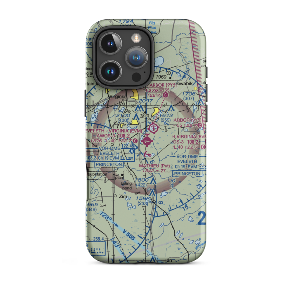 Eveleth Virginia Municipal Airport (EVM) VFR Sectional  Tough iPhone Case iPhone 16 Pro Max model shown