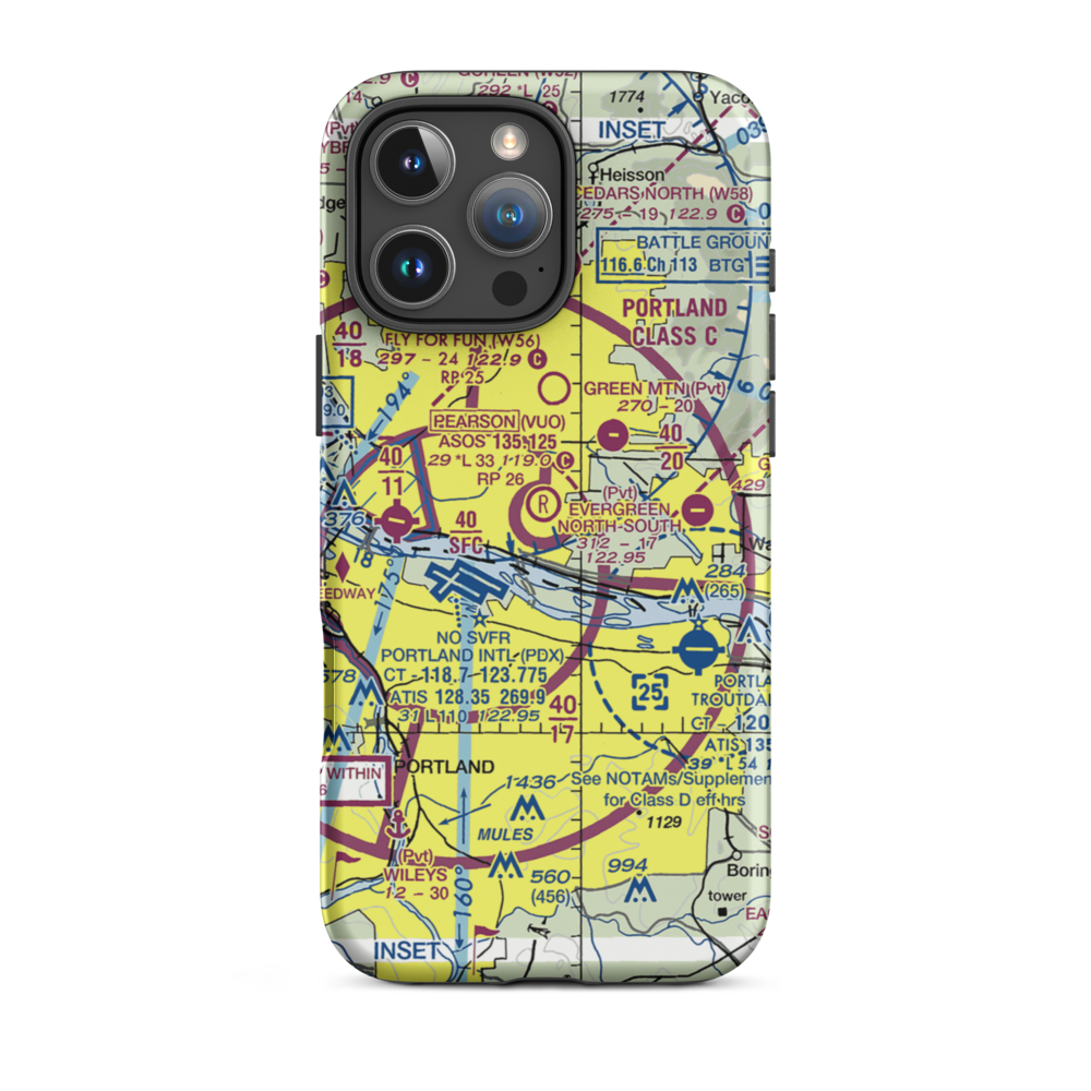 Evergreen Field (59S) VFR Sectional  Tough iPhone Case iPhone 16 Pro Max model shown