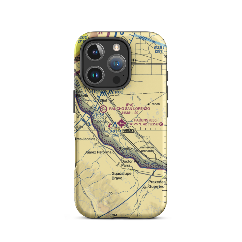 Fabens Airport (E35) VFR Sectional  Tough iPhone Case iPhone 16 Pro model shown
