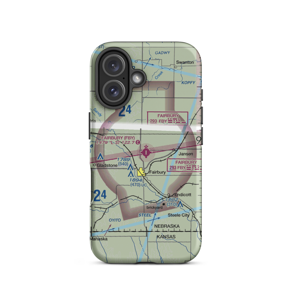 Fairbury Municipal Airport (FBY) VFR Sectional  Tough iPhone Case iPhone 16 model shown