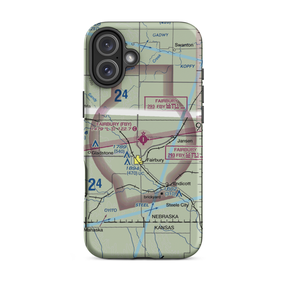 Fairbury Municipal Airport (FBY) VFR Sectional  Tough iPhone Case iPhone 16 Plus model shown