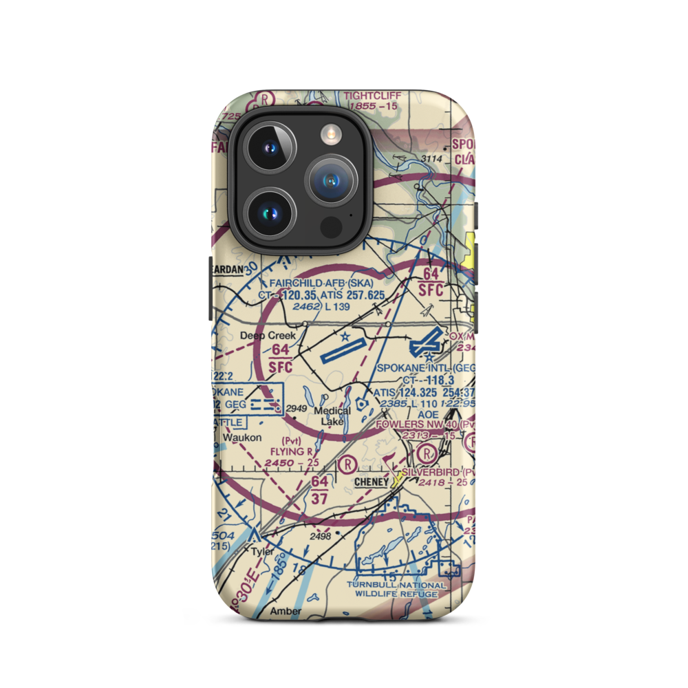 Fairchild Air Force Base (SKA) VFR Sectional  Tough iPhone Case iPhone 16 Pro model shown
