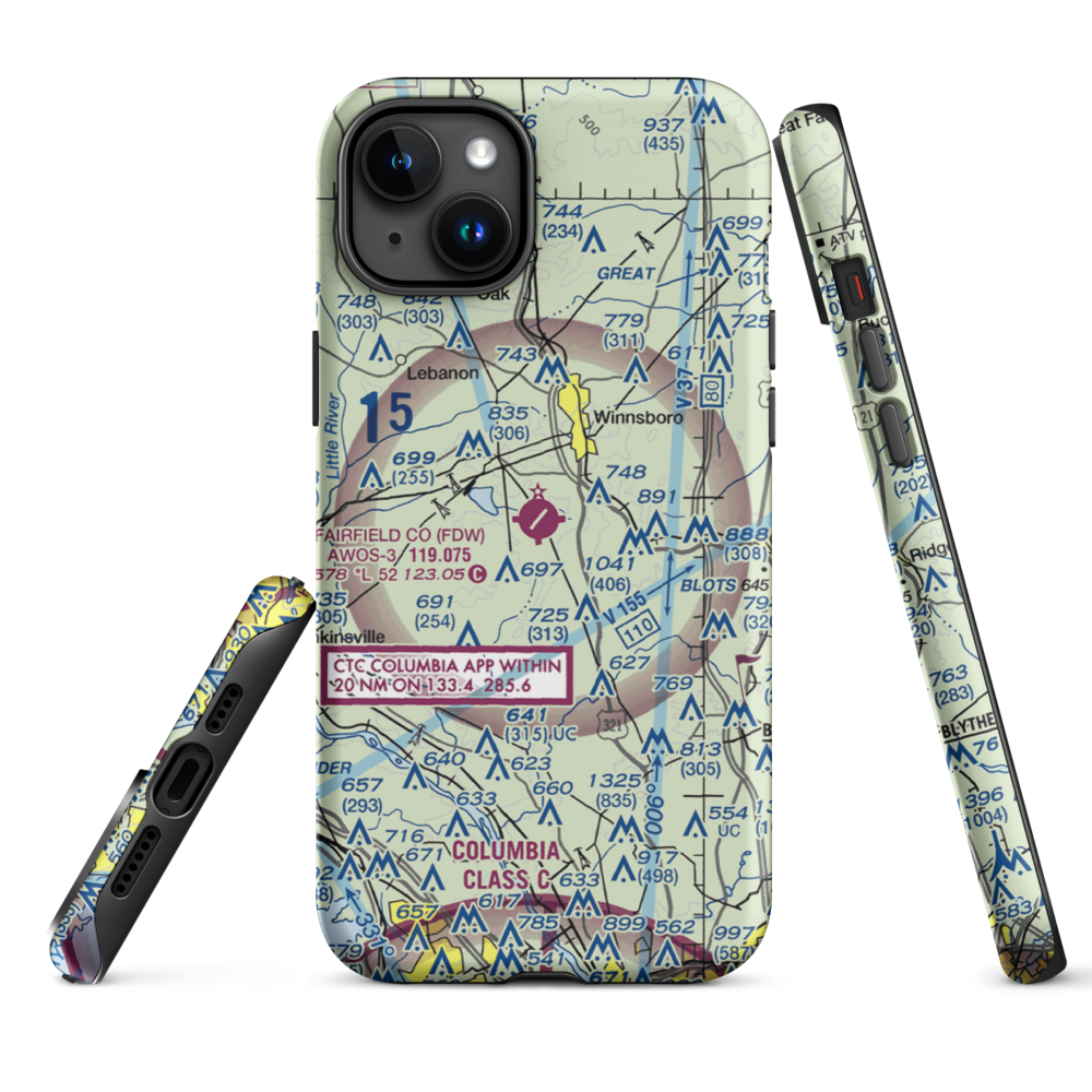 Fairfield County Airport (FDW) VFR Sectional  Tough iPhone Case iPhone 15 Plus model shown