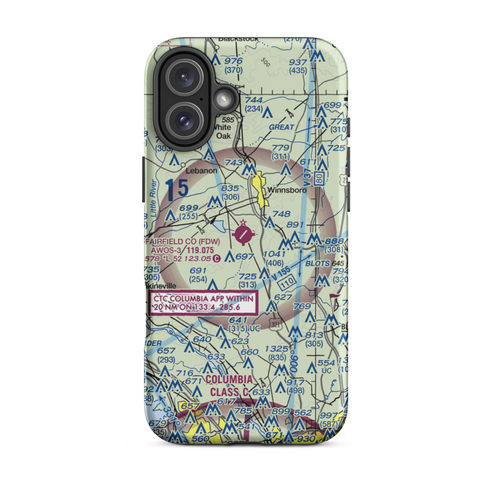 Fairfield County Airport (FDW) VFR Sectional  Tough iPhone Case iPhone 16 Plus model shown