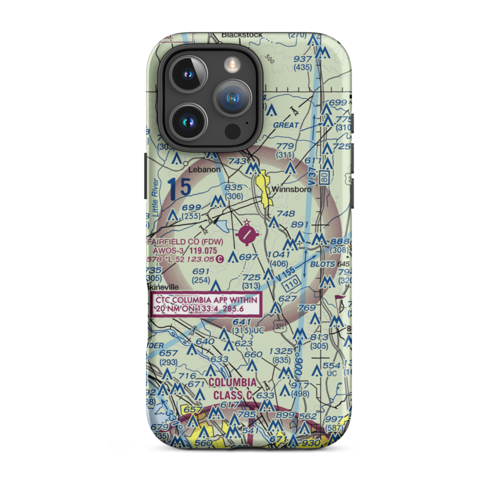 Fairfield County Airport (FDW) VFR Sectional  Tough iPhone Case iPhone 16 Pro Max model shown