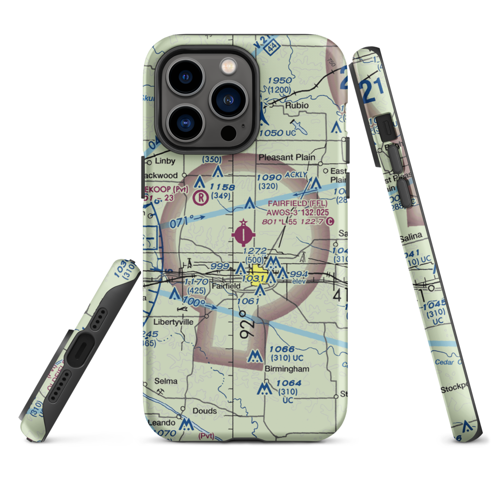 Fairfield Municipal Airport (FFL) VFR Sectional  Tough iPhone Case iPhone 14 Pro Max model shown