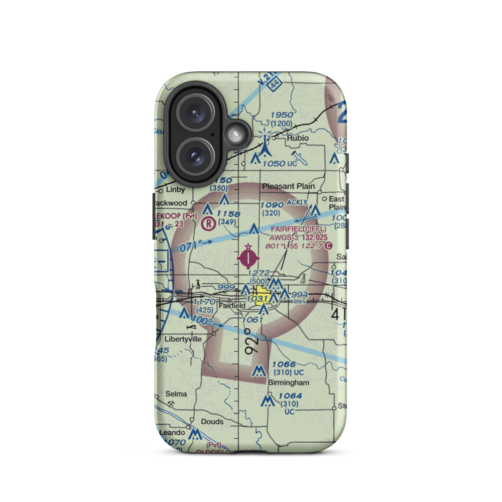 Fairfield Municipal Airport (FFL) VFR Sectional  Tough iPhone Case iPhone 16 model shown