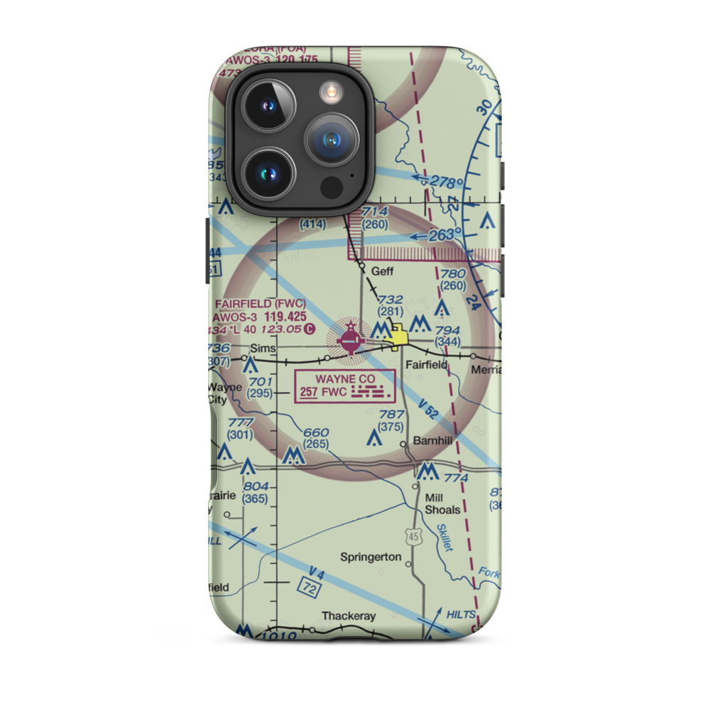 Fairfield Municipal Airport (FWC) VFR Sectional  Tough iPhone Case iPhone 16 Pro Max model shown