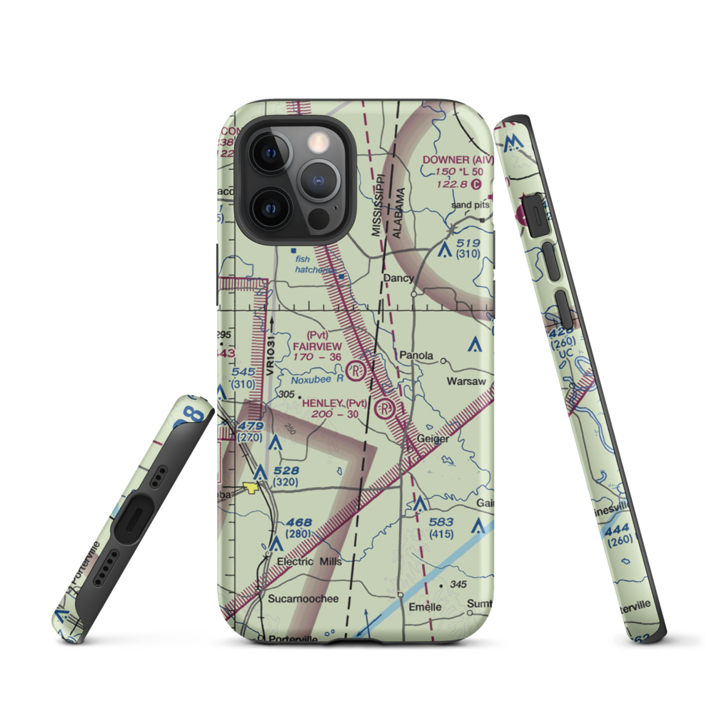 Fairview Farms Airport (3MS8) VFR Sectional  Tough iPhone Case iPhone 12 Pro model shown