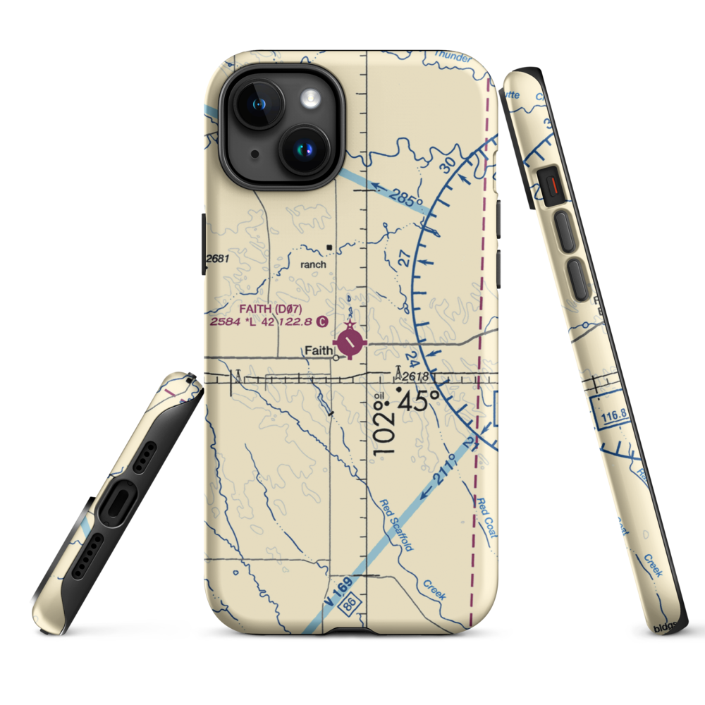 Faith Municipal Airport (D07) VFR Sectional  Tough iPhone Case iPhone 15 Plus model shown