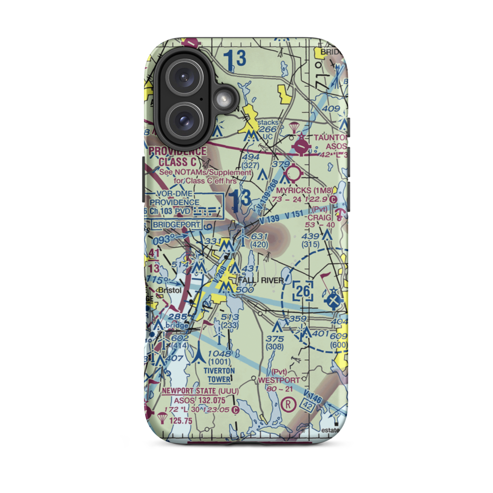 Fall River Airport (FLR) VFR Sectional  Tough iPhone Case iPhone 16 Plus model shown