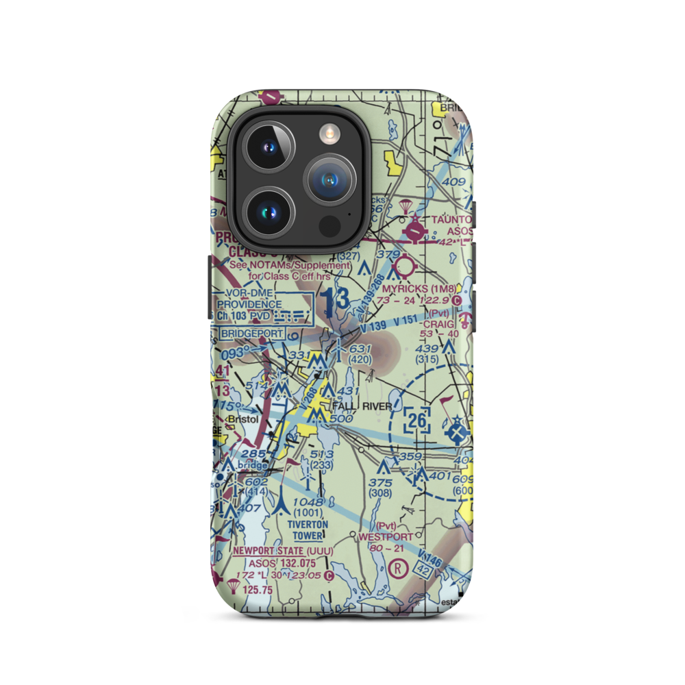 Fall River Airport (FLR) VFR Sectional  Tough iPhone Case iPhone 16 Pro model shown