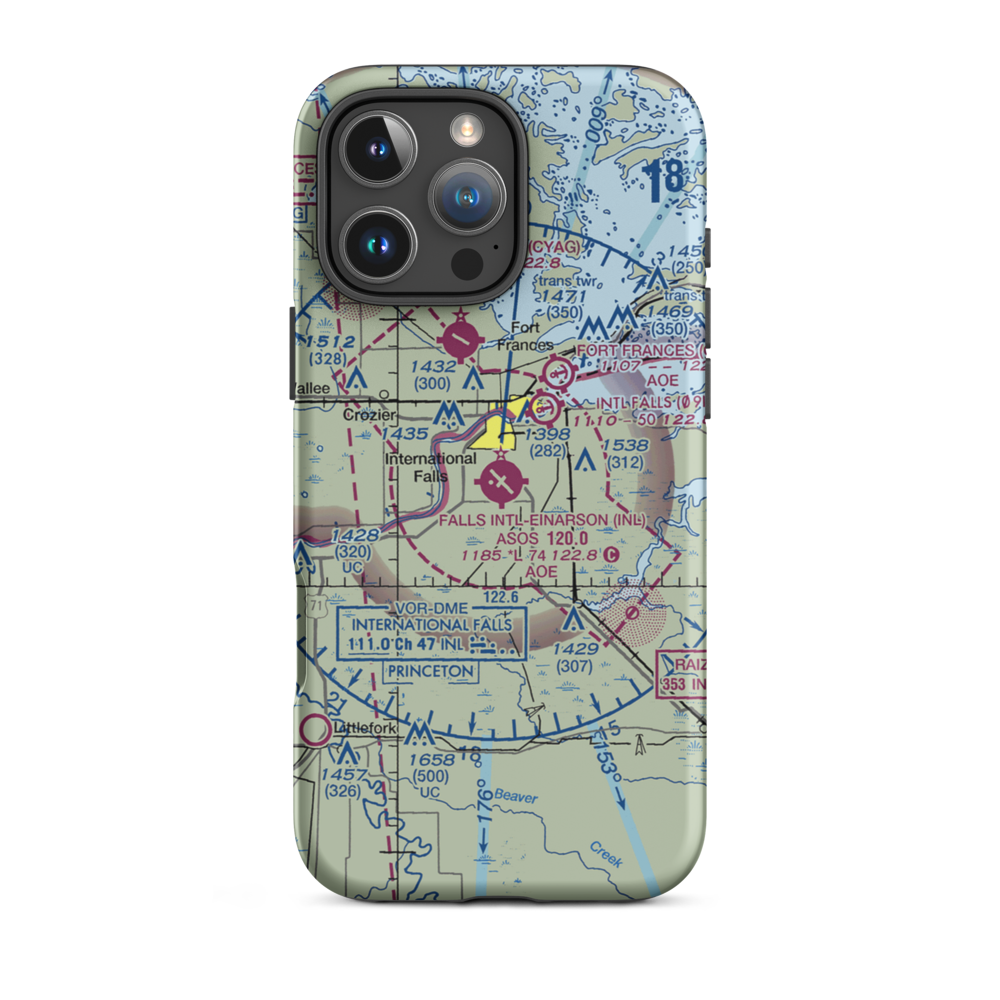 Falls International Airport (INL) VFR Sectional  Tough iPhone Case iPhone 16 Pro Max model shown