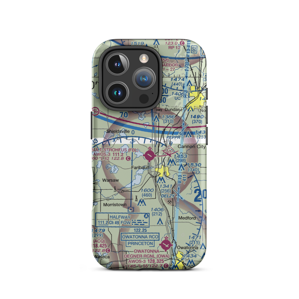 Faribault Municipal Airport-Liz Wall Strohfus Field (FBL) VFR Sectional  Tough iPhone Case iPhone 16 Pro model shown