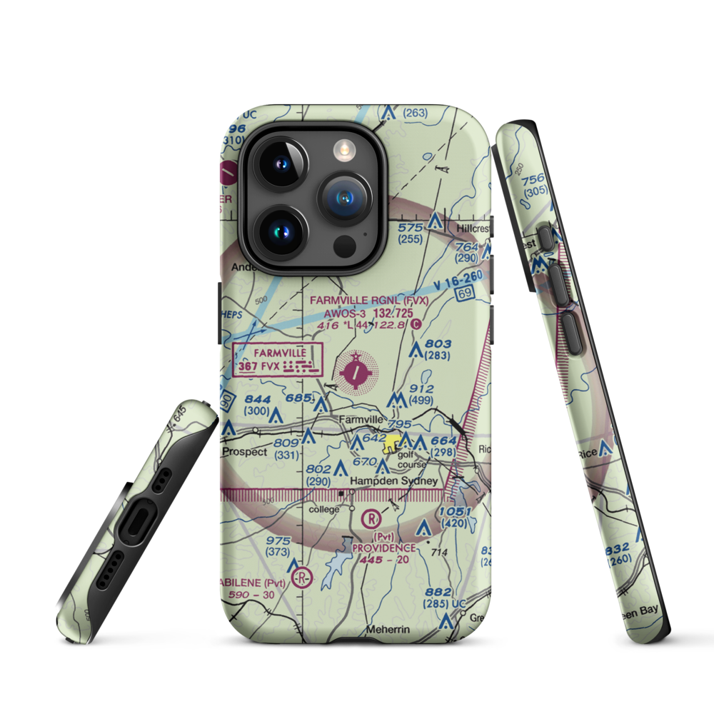Farmville Regional Airport (FVX) VFR Sectional  Tough iPhone Case iPhone 15 Pro model shown