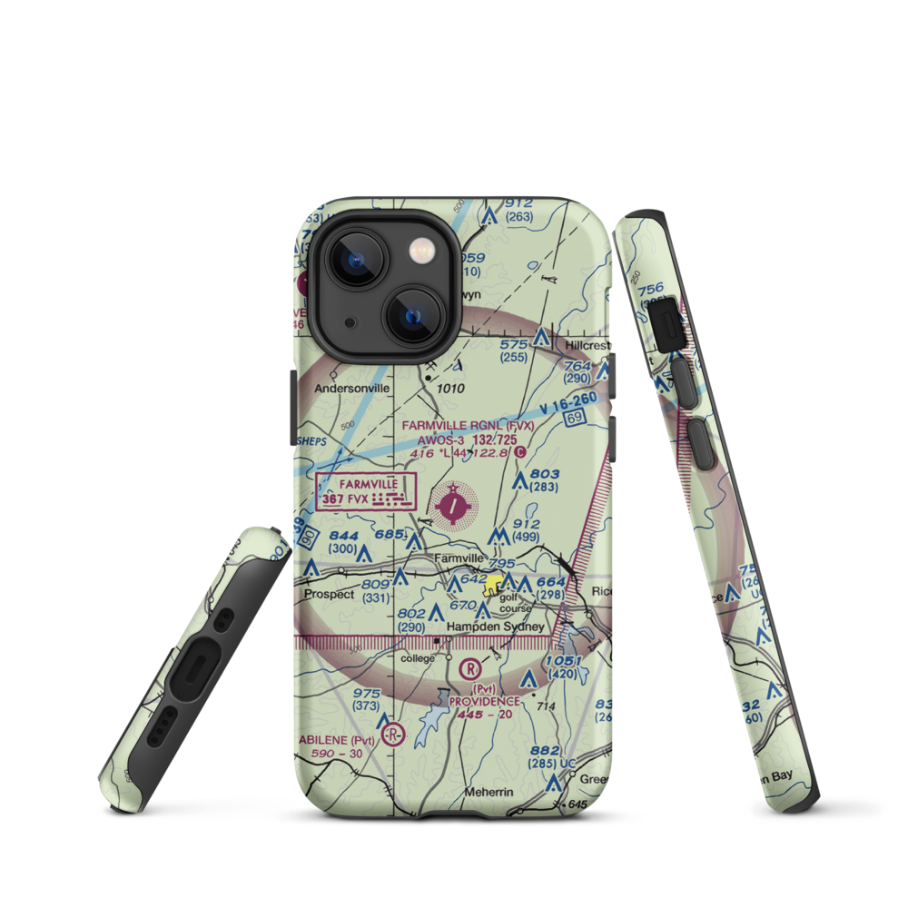 Farmville Regional Airport (FVX) VFR Sectional  Tough iPhone Case iPhone 13 mini model shown