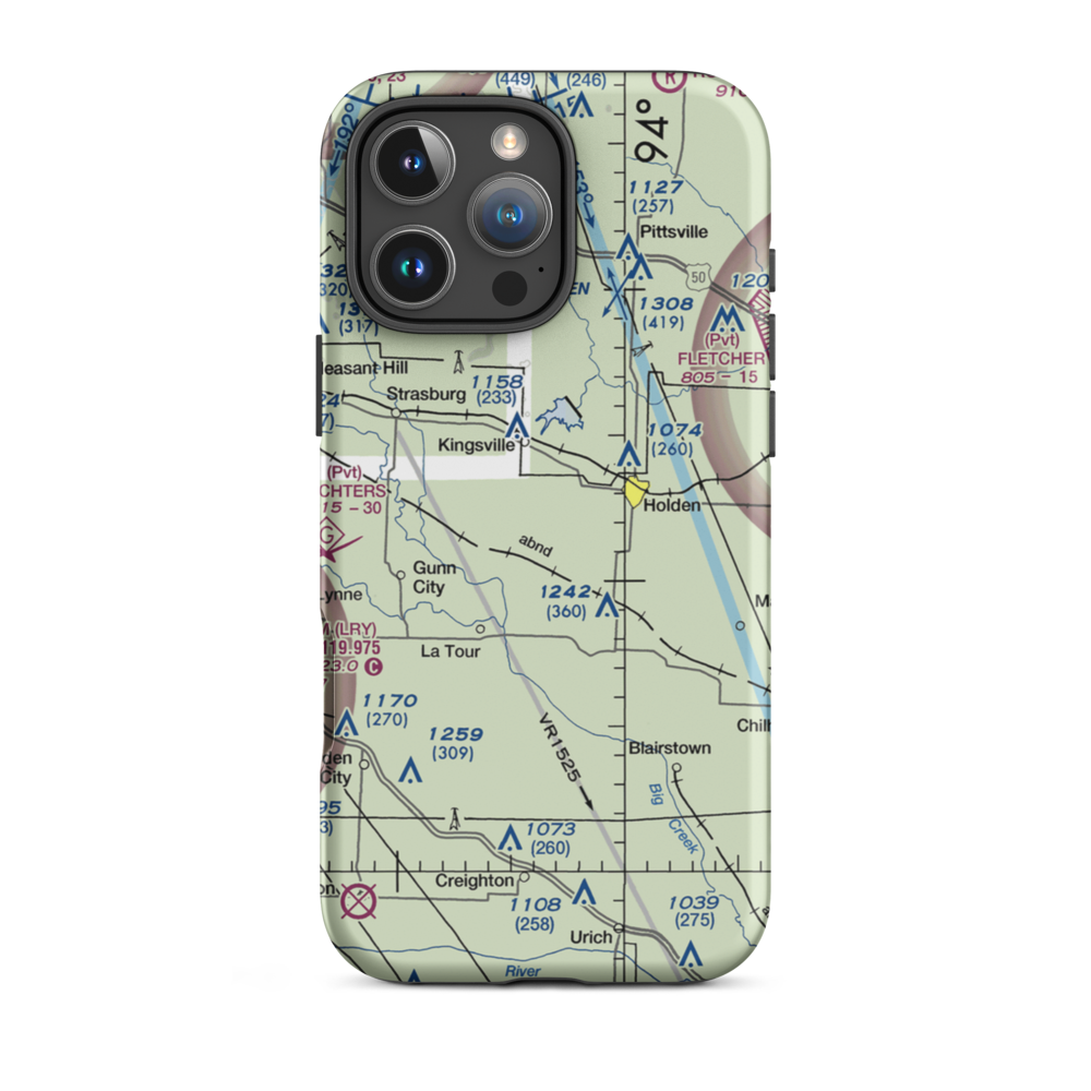 Fender J H Airport (4MO0) VFR Sectional  Tough iPhone Case iPhone 16 Pro Max model shown