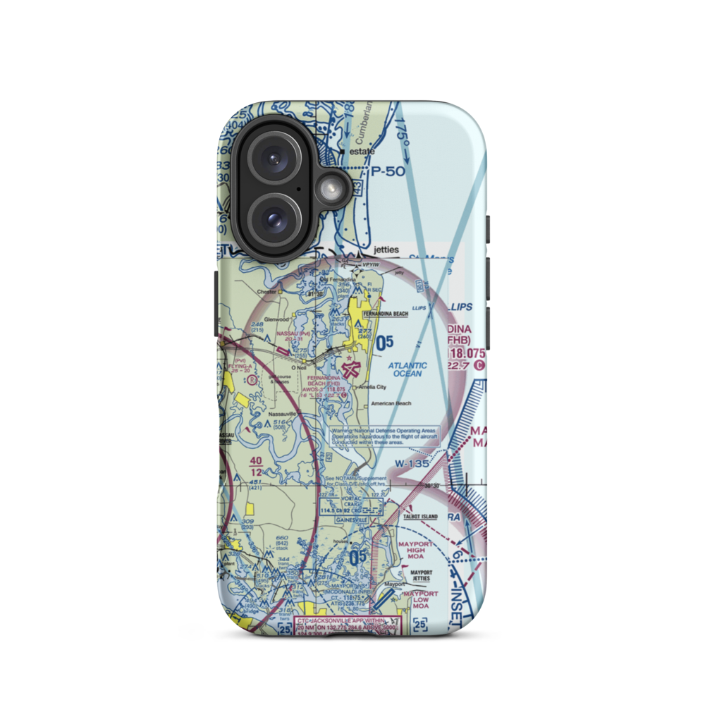 Fernandina Beach Muni Airport (FHB) VFR Sectional  Tough iPhone Case iPhone 16 model shown