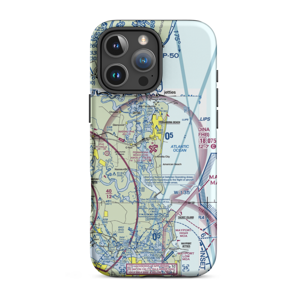 Fernandina Beach Municipal Airport (FHB) VFR Sectional  Tough iPhone Case iPhone 16 Pro Max model shown