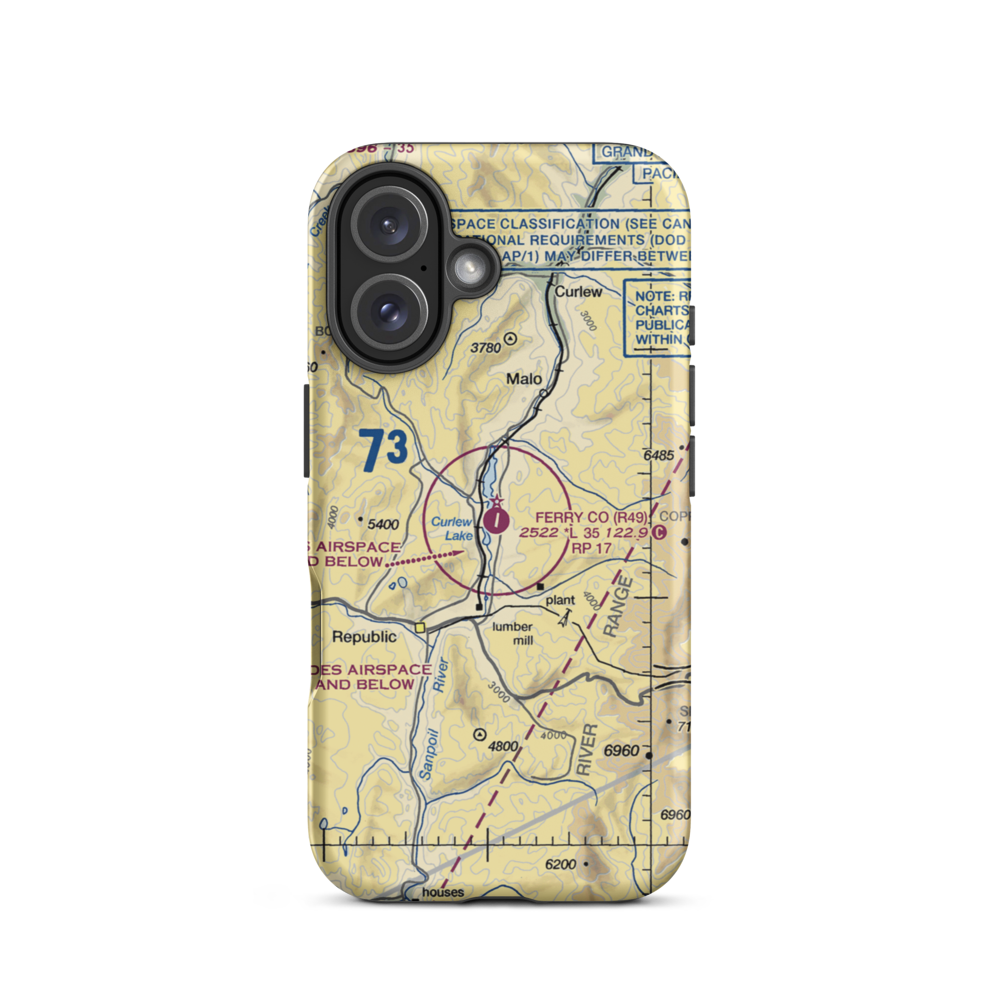 Ferry County Airport (R49) VFR Sectional  Tough iPhone Case iPhone 16 model shown