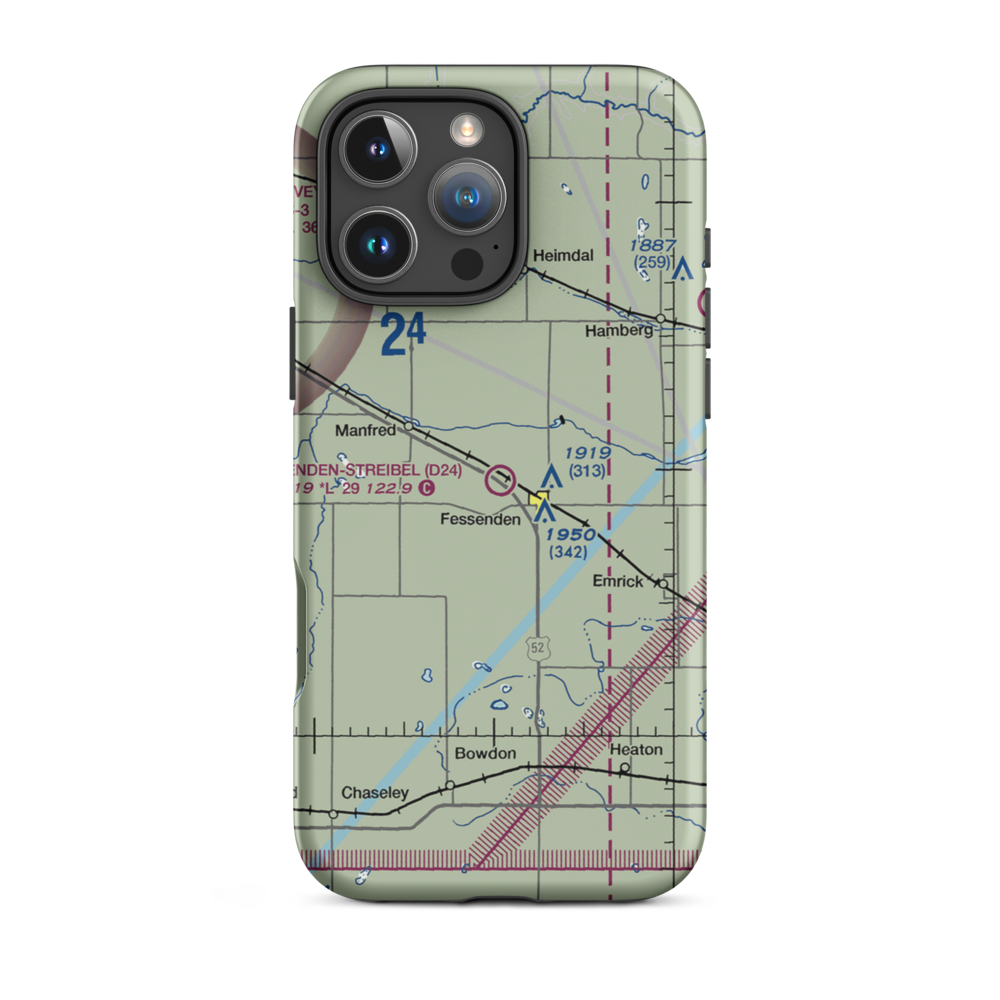 Fessenden Municipal Airport (D24) VFR Sectional  Tough iPhone Case iPhone 16 Pro Max model shown