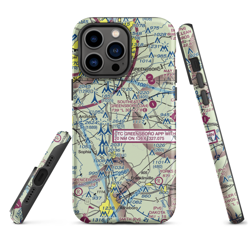 Fields Airport (64NC) VFR Sectional  Tough iPhone Case iPhone 14 Pro Max model shown
