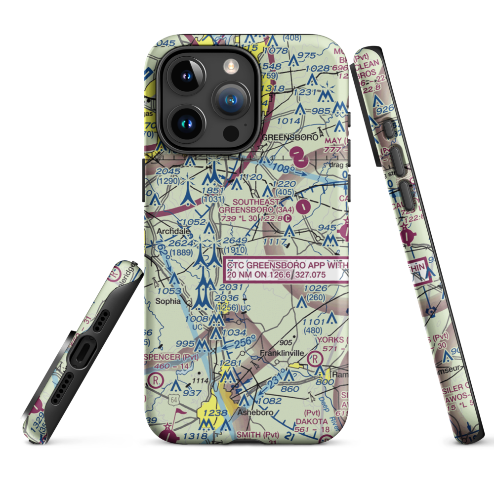 Fields Airport (64NC) VFR Sectional  Tough iPhone Case iPhone 15 Pro Max model shown