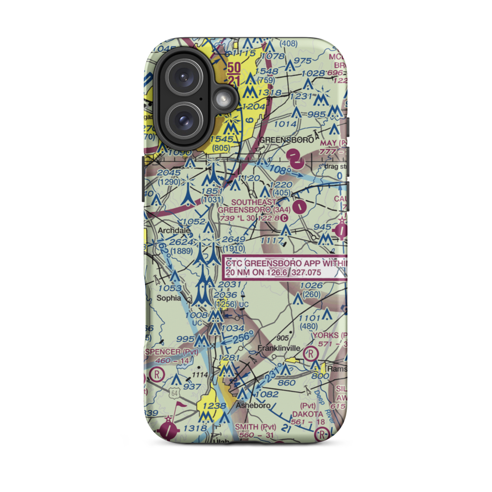 Fields Airport (64NC) VFR Sectional  Tough iPhone Case iPhone 16 Plus model shown