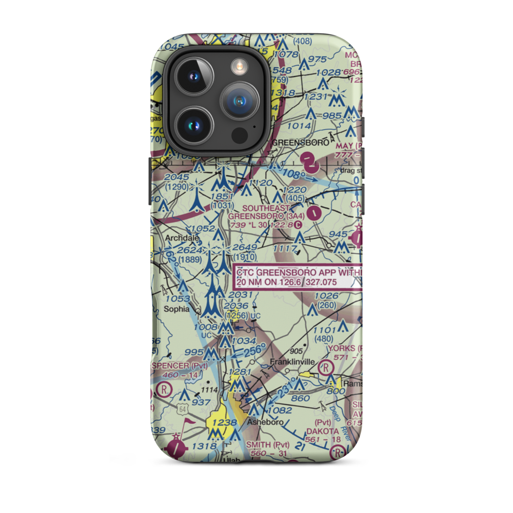 Fields Airport (64NC) VFR Sectional  Tough iPhone Case iPhone 16 Pro Max model shown