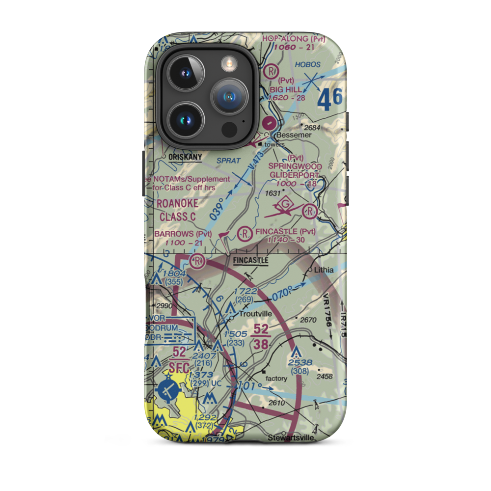 Fincastle Airport (VA83) VFR Sectional  Tough iPhone Case iPhone 16 Pro Max model shown