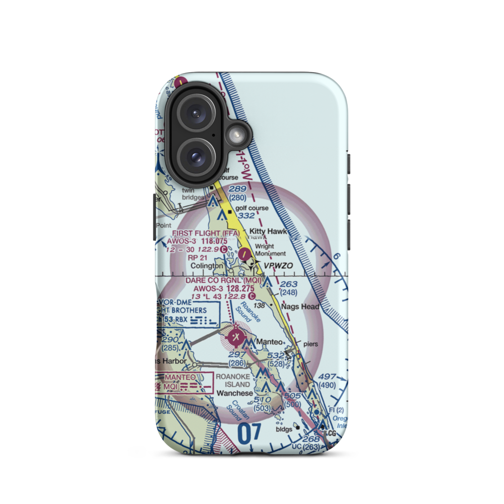 First Flight Airport (FFA) VFR Sectional  Tough iPhone Case iPhone 16 model shown