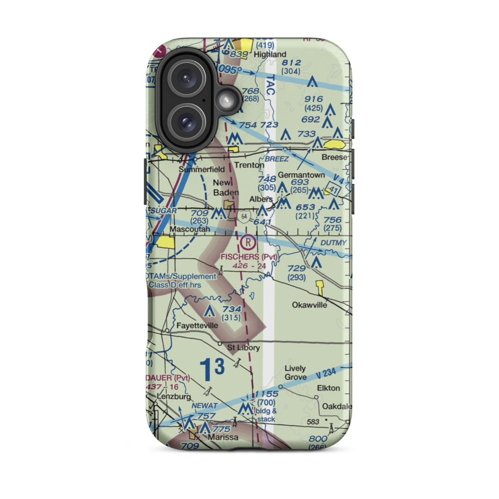 Fischer's RLA Restricted Landing Area (6LL6) VFR Sectional  Tough iPhone Case iPhone 16 Plus model shown