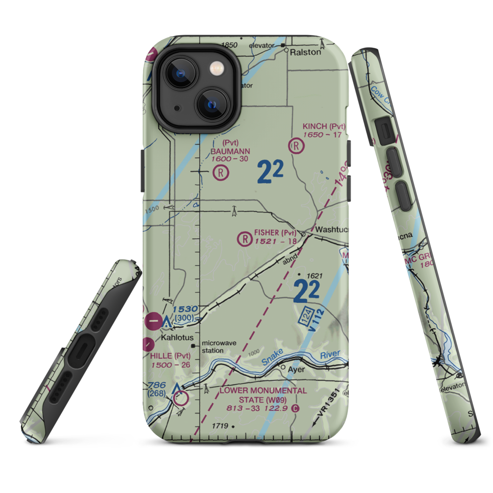 Fisher Ranch Airport (35WA) VFR Sectional  Tough iPhone Case iPhone 14 Plus model shown