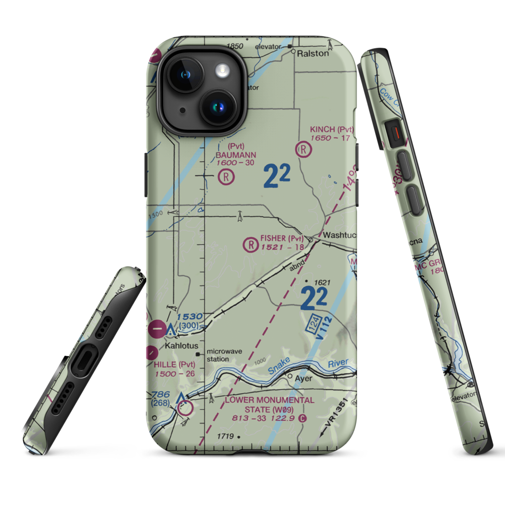 Fisher Ranch Airport (35WA) VFR Sectional  Tough iPhone Case iPhone 15 Plus model shown