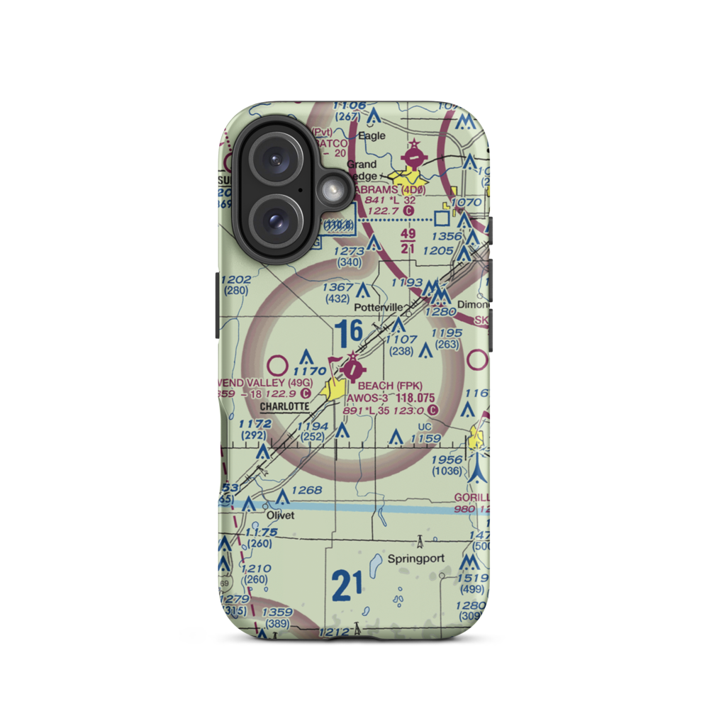 Fitch H Beach Airport (FPK) VFR Sectional  Tough iPhone Case iPhone 16 model shown