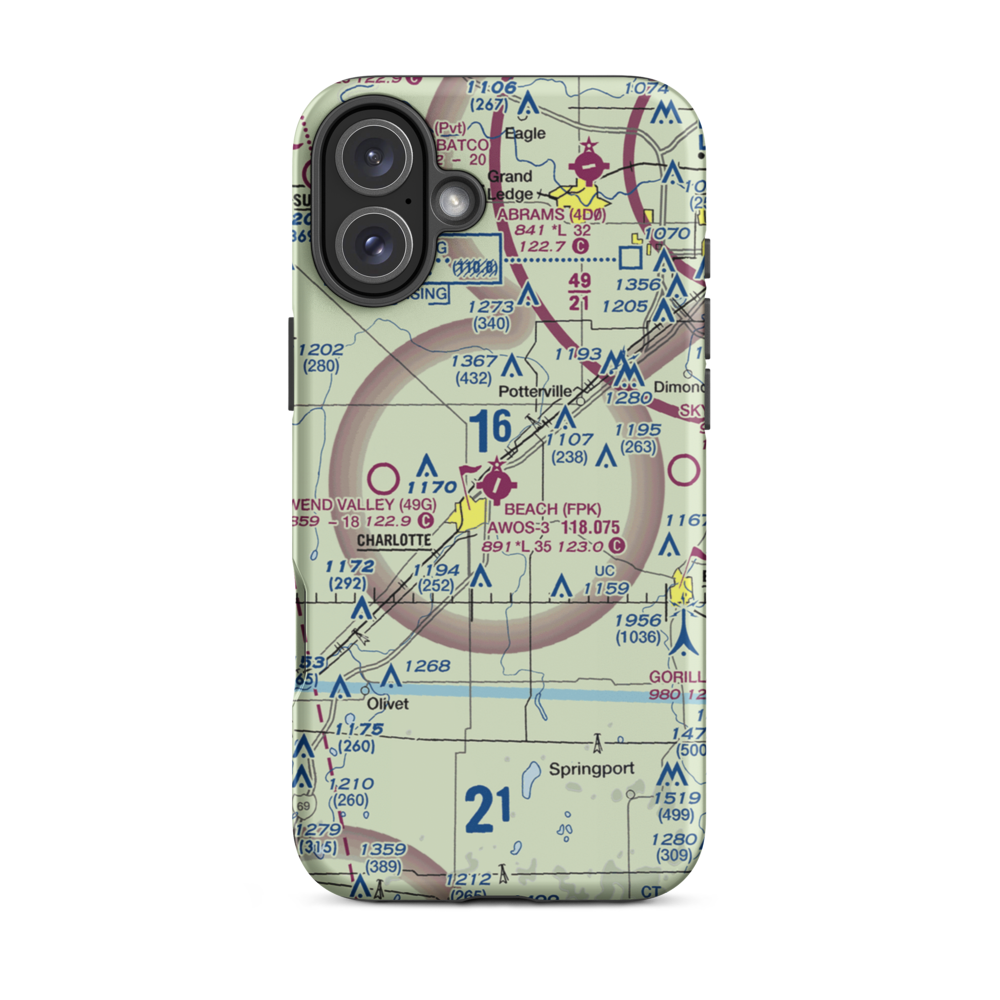 Fitch H Beach Airport (FPK) VFR Sectional  Tough iPhone Case iPhone 16 Plus model shown