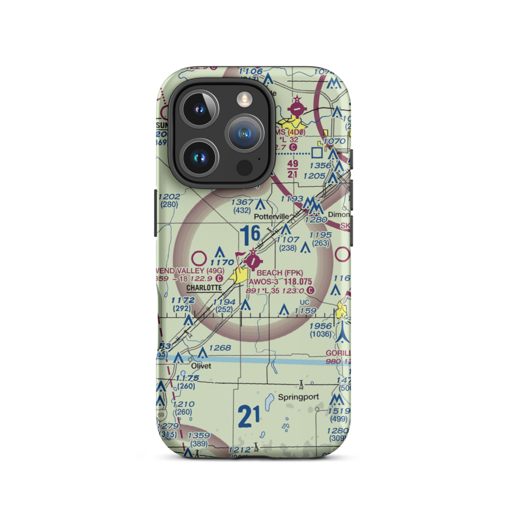 Fitch H Beach Airport (FPK) VFR Sectional  Tough iPhone Case iPhone 16 Pro model shown