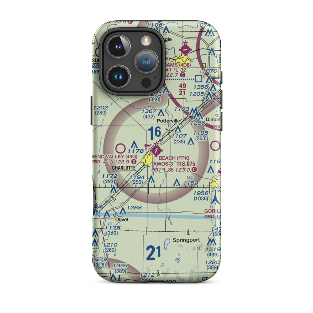 Fitch H Beach Airport (FPK) VFR Sectional  Tough iPhone Case iPhone 16 Pro Max model shown