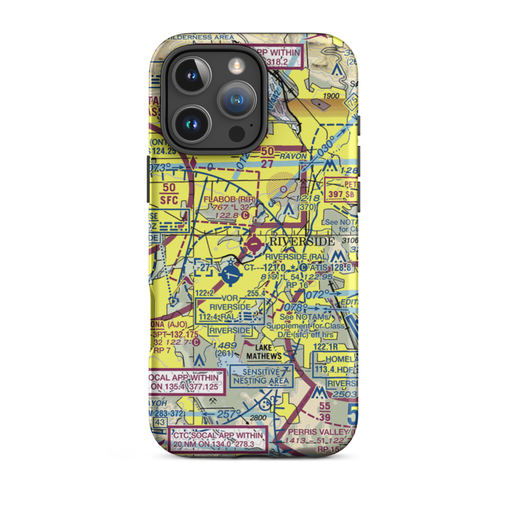 Flabob Airport (RIR) VFR Sectional  Tough iPhone Case iPhone 16 Pro Max model shown
