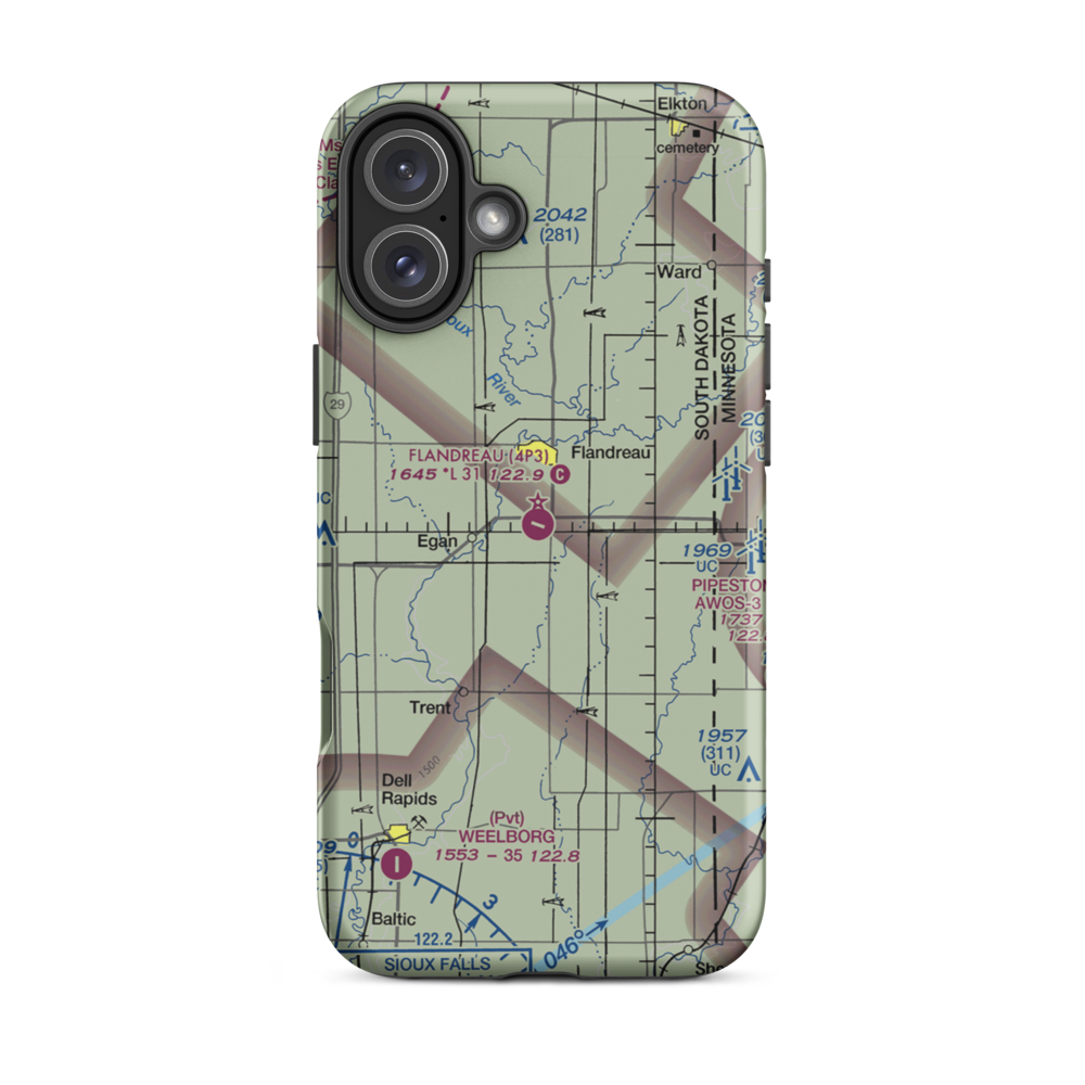 Flandreau Municipal Airport (4P3) VFR Sectional  Tough iPhone Case iPhone 16 Plus model shown
