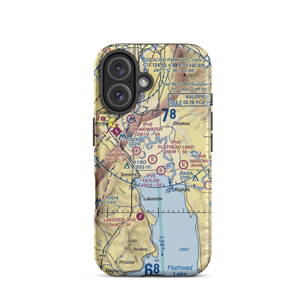Flathead Lake Sky Ranch Airport (MT95) VFR Sectional  Tough iPhone Case iPhone 16 model shown