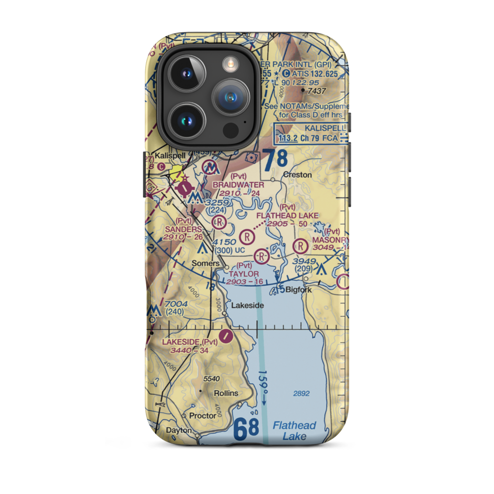 Flathead Lake Sky Ranch Airport (MT95) VFR Sectional  Tough iPhone Case iPhone 16 Pro Max model shown