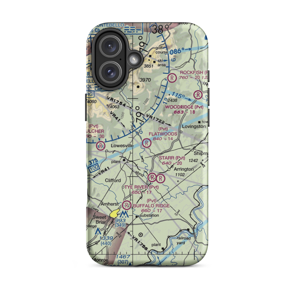 Flatwoods Airport (8VA6) VFR Sectional  Tough iPhone Case iPhone 16 Plus model shown